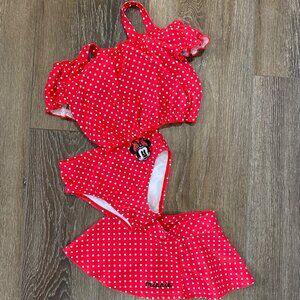 Disney Girls Minnie Mouse Red Polka Dot 3-Piece Swimsuit & Skirt Set Size 4T